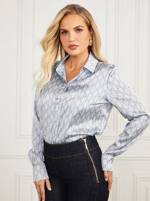Guess Melissa Printed Blouse Albastri | GUESS-SN27160