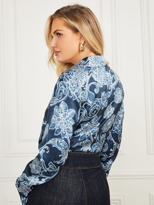 Guess Melissa Printed Blouse Albastri | GUESS-SN27173