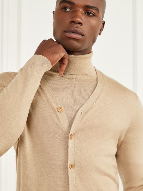 Guess Merino Wool Essential Cardigan Bej | GUESS-SN30905