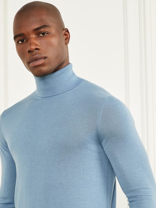 Guess Merino Wool Turtleneck Sweater Albastri | GUESS-SN31017