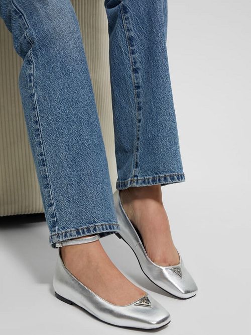 Guess Metallic Ankle Strap Ballet Flats Argintii | GUESS-SN29887