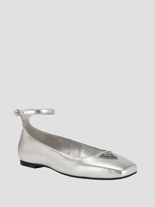 Guess Metallic Ankle Strap Ballet Flats Argintii | GUESS-SN29887