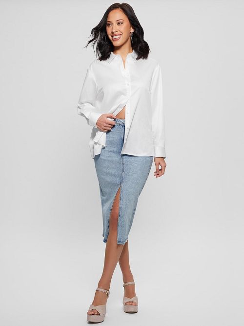 Guess Mila Denim Midi Skirt Albastri | GUESS-SN26644