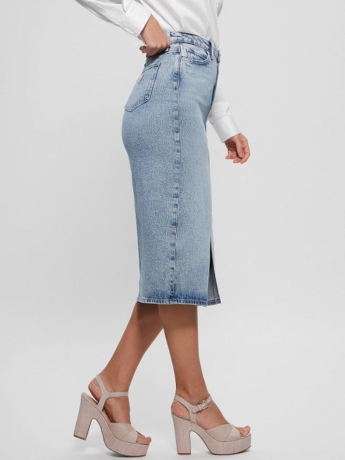 Guess Mila Denim Midi Skirt Albastri | GUESS-SN26644