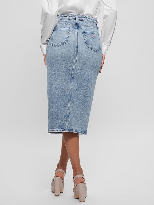 Guess Mila Denim Midi Skirt Albastri | GUESS-SN26644