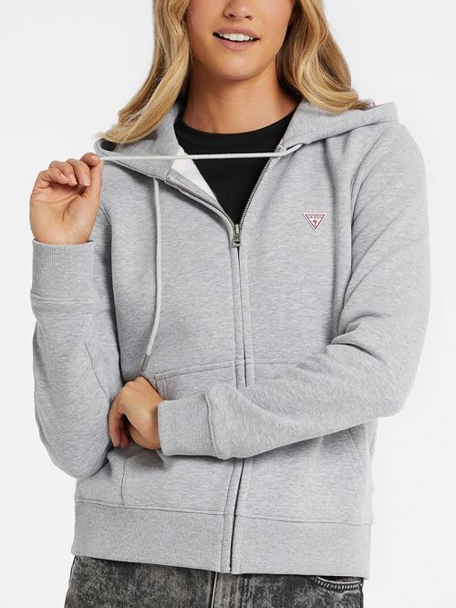 Guess Mini Patch Zip-Up Sweatshirt Gri | GUESS-SN27665