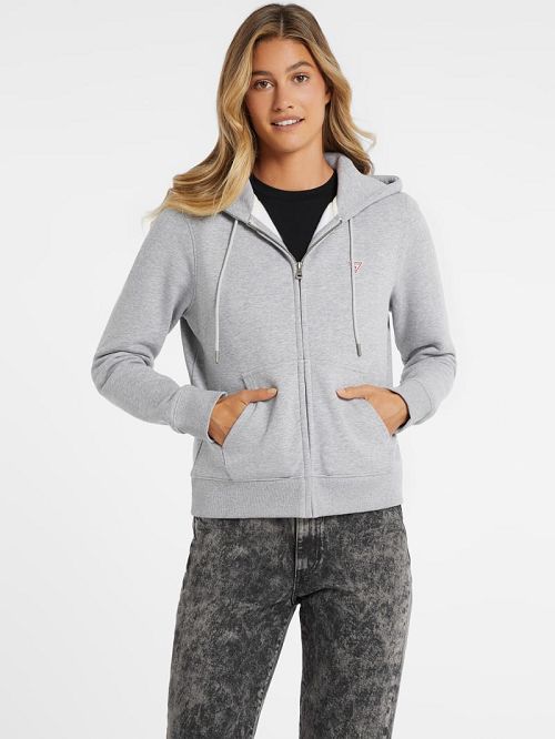 Guess Mini Patch Zip-Up Sweatshirt Gri | GUESS-SN27665
