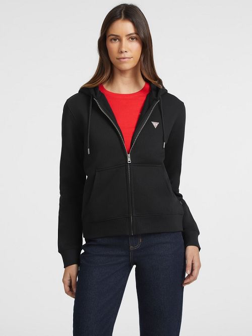 Guess Mini Patch Zip-Up Sweatshirt Negrii | GUESS-SN27782