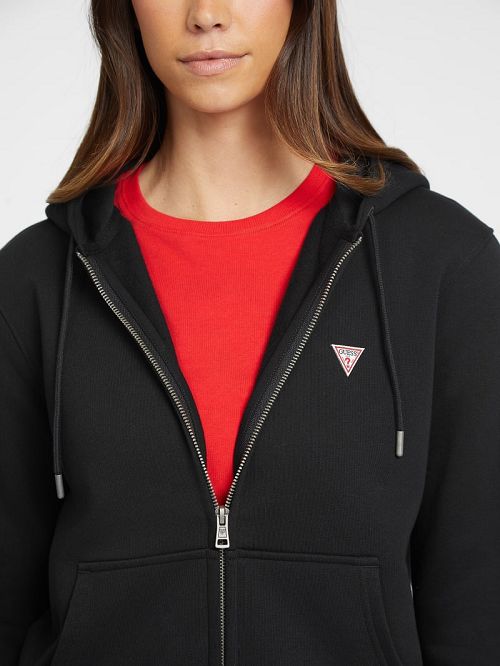 Guess Mini Patch Zip-Up Sweatshirt Negrii | GUESS-SN27782