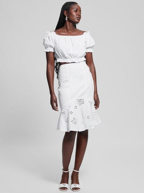 Guess Mira Eyelet Denim Skirt Albi | GUESS-SN26519