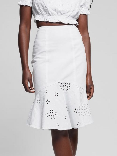 Guess Mira Eyelet Denim Skirt Albi | GUESS-SN26519