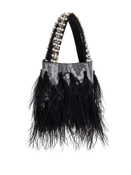Guess Misae Sequin Mini Tote Negrii | GUESS-SN29375