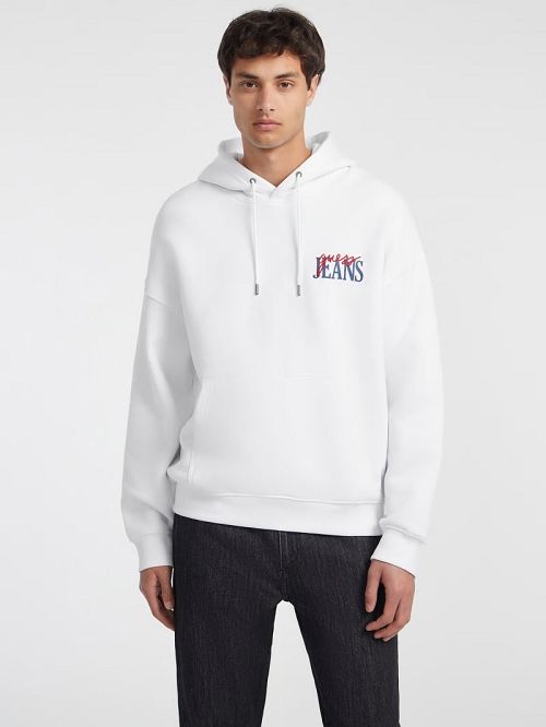Guess Mixed Chest Logo Hoodie Albi | GUESS-SN30984