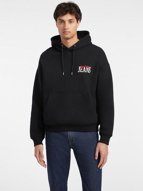 Guess Mixed Chest Logo Hoodie Negrii | GUESS-SN30958