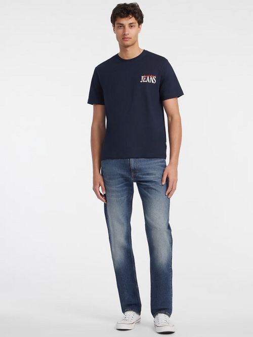 Guess Mixed Chest Logo Tee Albastri | GUESS-SN30513