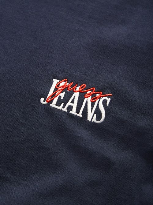 Guess Mixed Chest Logo Tee Albastri | GUESS-SN30513