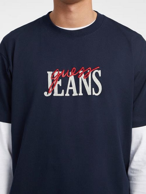 Guess Mixed Logo Tee Albastri | GUESS-SN30489