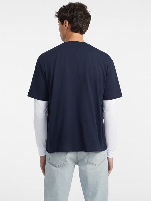 Guess Mixed Logo Tee Albastri | GUESS-SN30489