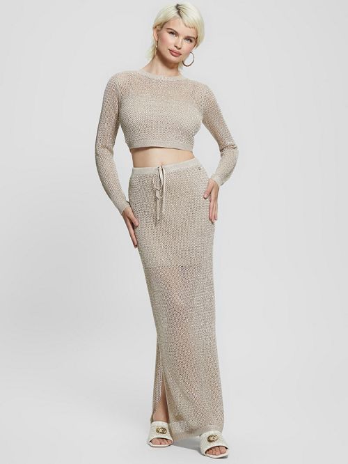Guess Morgen Sequin Crop Sweater Bej | GUESS-SN27577