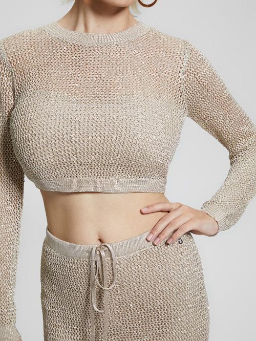 Guess Morgen Sequin Crop Sweater Bej | GUESS-SN27820