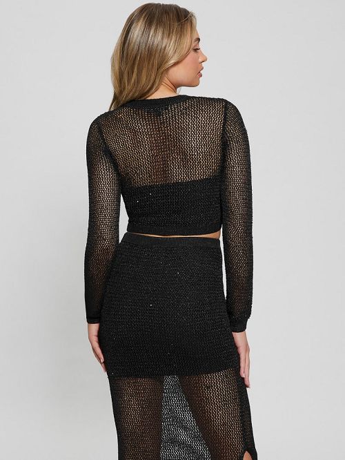 Guess Morgen Sequin Crop Sweater Negrii | GUESS-SN27579