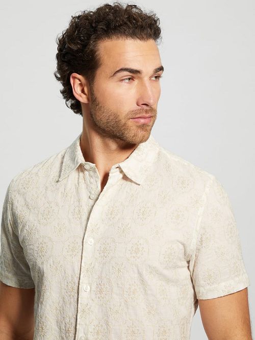 Guess Mosaic Embroidered Shirt Bej | GUESS-SN31223