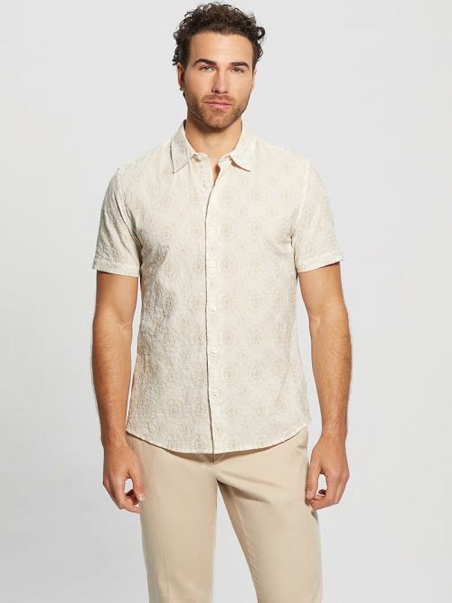 Guess Mosaic Embroidered Shirt Bej | GUESS-SN31223