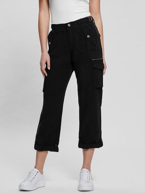 Guess Nessi Linen Cargo Pants Negrii | GUESS-SN28311