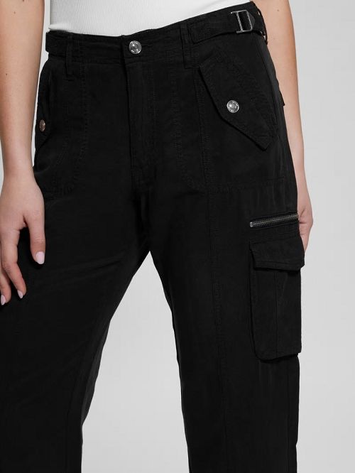 Guess Nessi Linen Cargo Pants Negrii | GUESS-SN28311