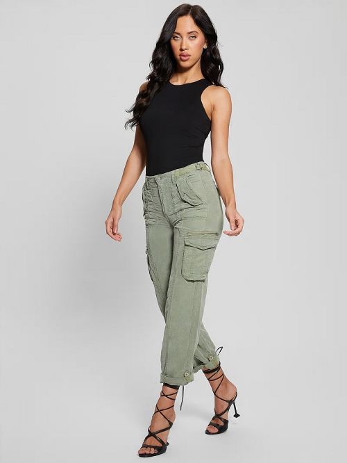 Guess Nessi Linen Cargo Pants Verzi | GUESS-SN28312
