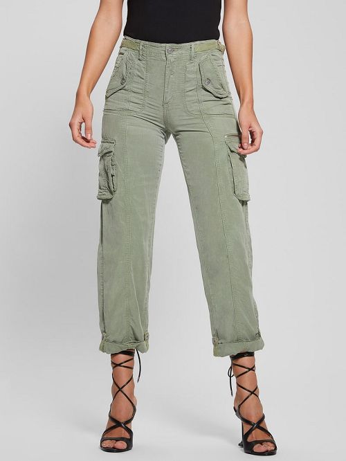 Guess Nessi Linen Cargo Pants Verzi | GUESS-SN28312