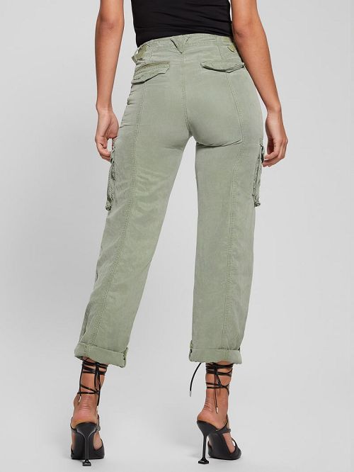 Guess Nessi Linen Cargo Pants Verzi | GUESS-SN28312