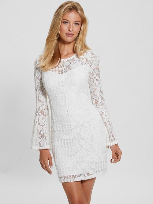 Guess Nicki Lace Mini Dress Albi | GUESS-SN26952