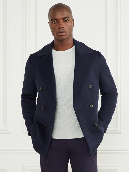 Guess Notched Wool-Blend Peacoat Albastri | GUESS-SN30757