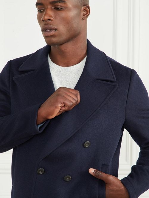 Guess Notched Wool-Blend Peacoat Albastri | GUESS-SN30757