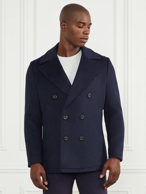 Guess Notched Wool-Blend Peacoat Albastri | GUESS-SN30757