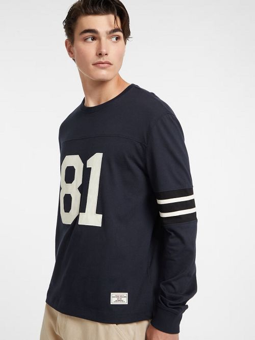 Guess Number 81 Striped Long-Sleeve Tee Albastri | GUESS-SN31012