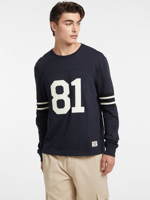 Guess Number 81 Striped Long-Sleeve Tee Albastri | GUESS-SN31012