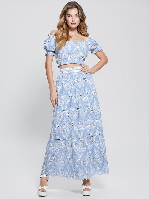 Guess Off-the-Shoulder Frida Top Albastri | GUESS-SN27600