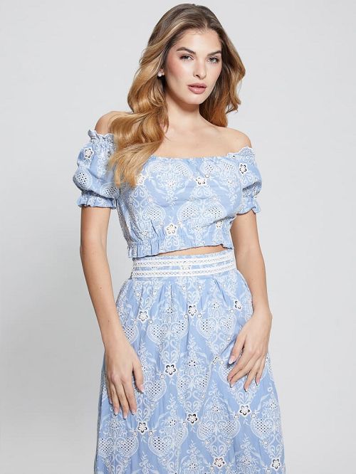 Guess Off-the-Shoulder Frida Top Albastri | GUESS-SN27600