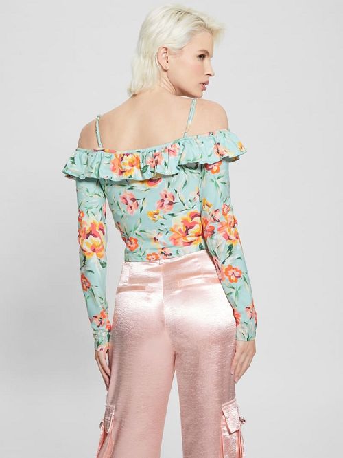 Guess Off-the-Shoulder Ruffle Shaina Top Albastri | GUESS-SN27087