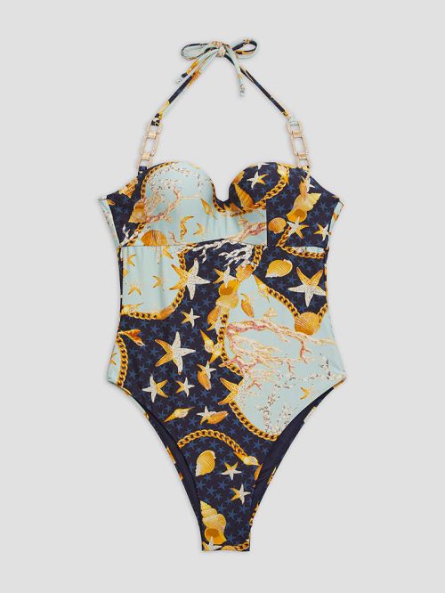 Guess One-Piece Padded Bandeau Swimsuit Albastri | GUESS-SN28533