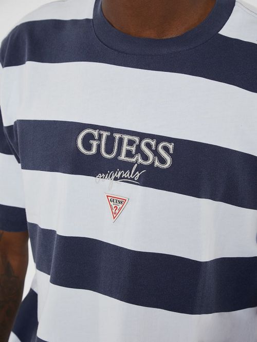 Guess Originals Block Stripe Tee Albastri | GUESS-SN30476