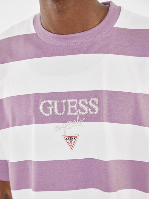 Guess Originals Block Stripe Tee Violet | GUESS-SN30677