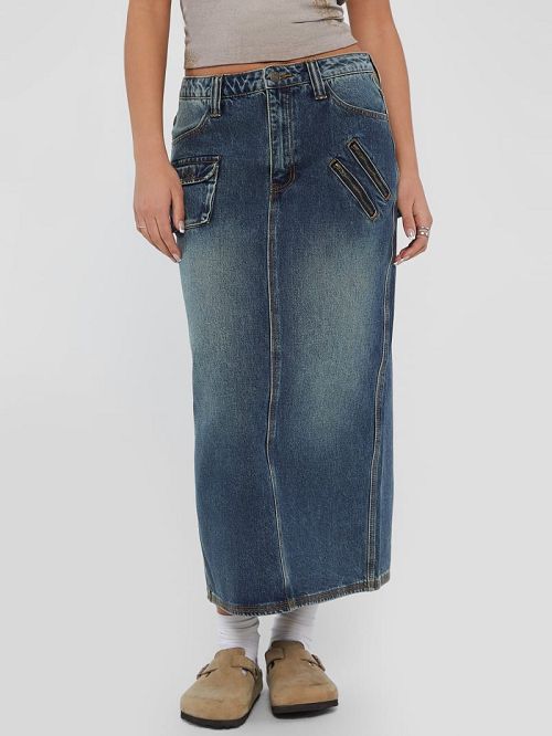Guess Originals Cargo Denim Skirt Albastri | GUESS-SN26576