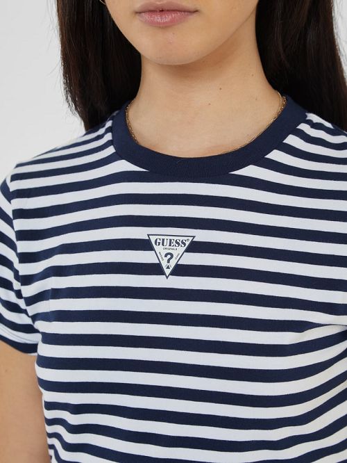 Guess Originals Eco Striped Baby Tee Albastri | GUESS-SN27230