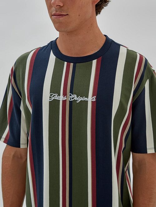 Guess Originals Eco Vertical Stripe Tee Albastri | GUESS-SN30567