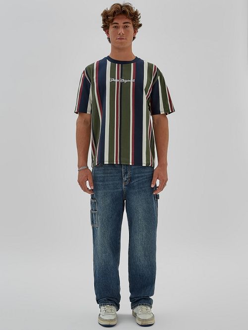 Guess Originals Eco Vertical Stripe Tee Albastri | GUESS-SN30567