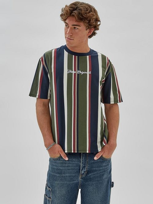 Guess Originals Eco Vertical Stripe Tee Albastri | GUESS-SN30567