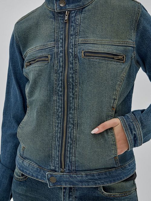 Guess Originals Moto Zip Up Jacket Albastri | GUESS-SN27867